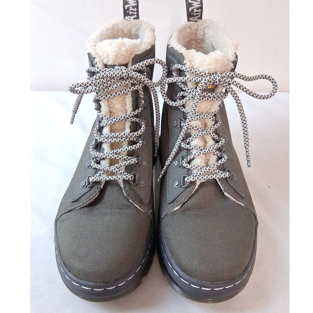 Dr Martens Combs Faux Fur Lined Boots Gunmetal Grey Combat Utility Size 9 W FL